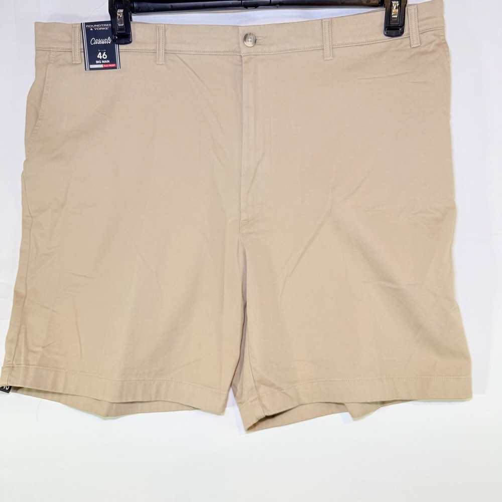 Roundtree & Yorke Casuals Mens 46 Big Man Khaki Flat Front Stretch Shorts NWT